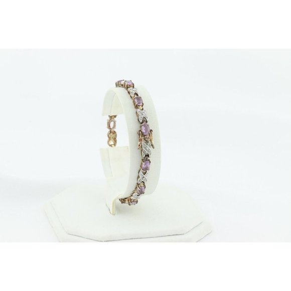 Gold over Sterling Silver Amethyst Gemstone Bracelet 7 1/2 inch - Picture 7 of 10